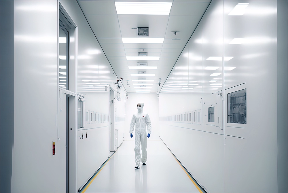 man walking in clean room